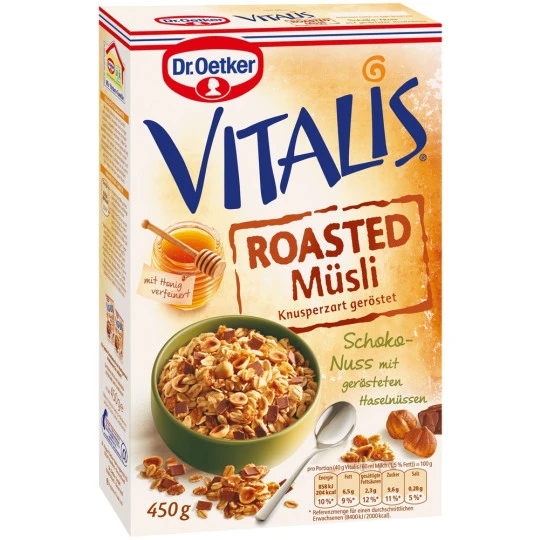 Dr. Oetker Vitalis Roasted Müsli Schoko-Nuss 450G 3 Dr. Oetker Vitalis Roasted Müsli Schoko-Nuss 450G